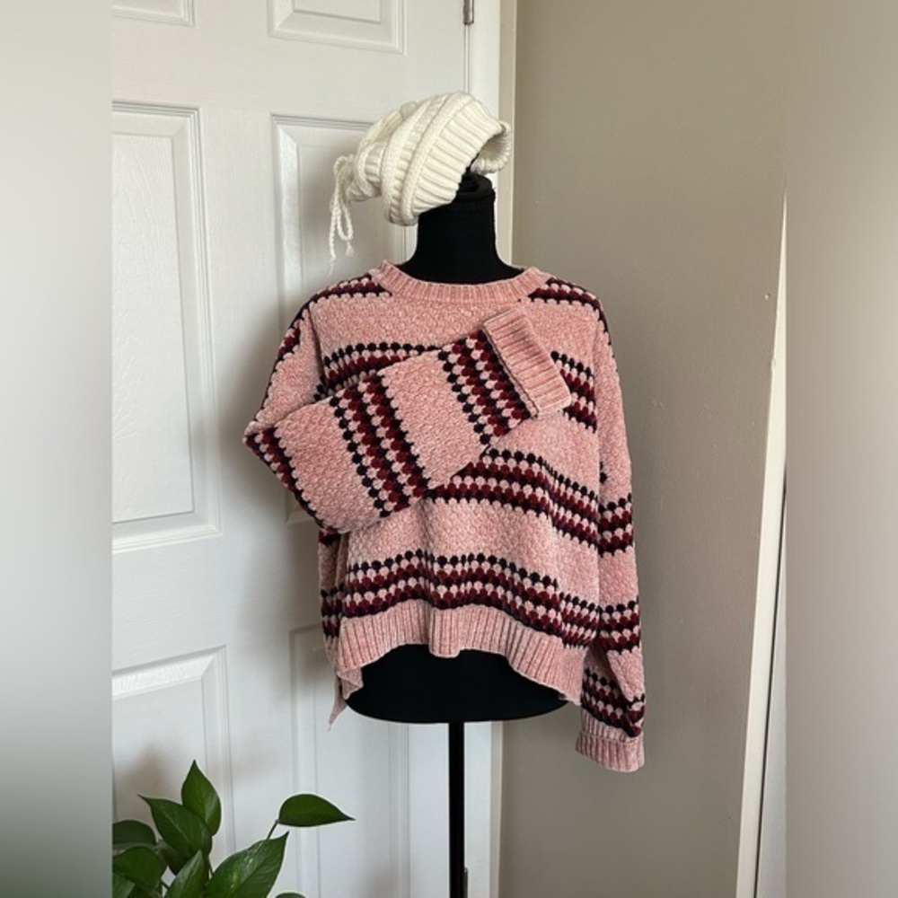 Forever 21 Thick Heavy Knit Pink Red Navy Blue Sweater Size Large